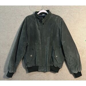 Vtg Authentic Imports Suede Bomber Jacket Mens Sz L Green Plaid Lining -SEE NOTE